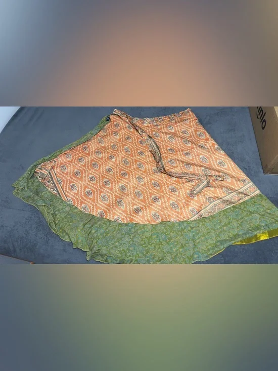 Boho Wrap Skirt in Warm Orange Ikat - Picture 10 of 12